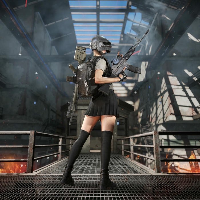Ảnh avatar PUBG nữ chiến binh đứng trên cầu sắt cao