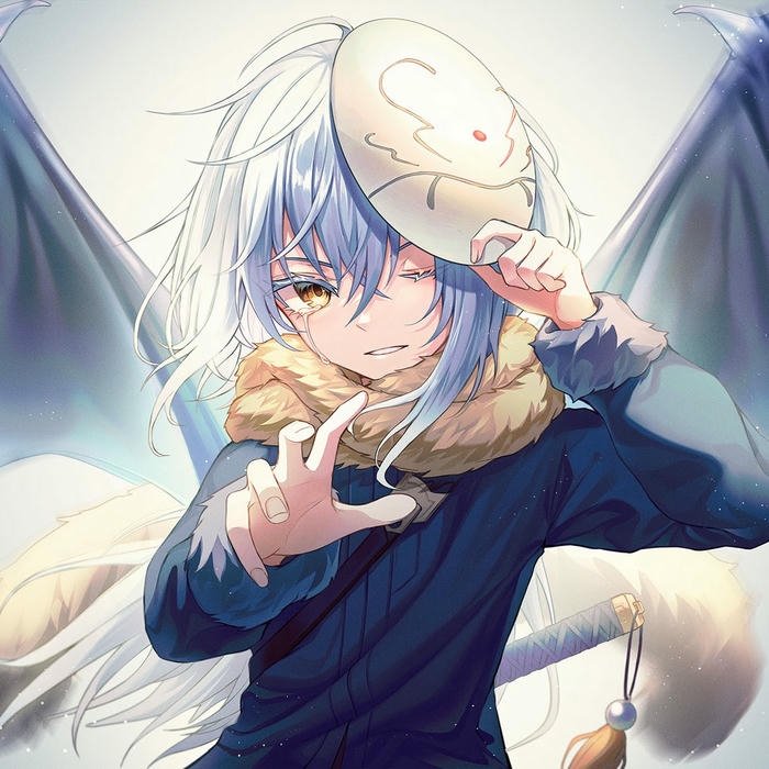 Ảnh avatar Rimuru cầm mặt nạ có cánh rồng đen