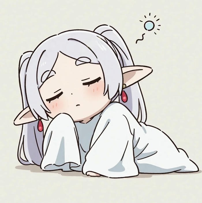 Ảnh avatar bé gái chibi tóc trắng nằm ngủ trên bàn