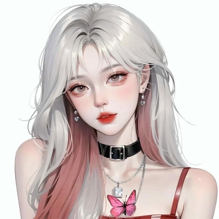 Ảnh avatar cô gái vẽ xinh đẹp tóc trắng đeo vòng bướm