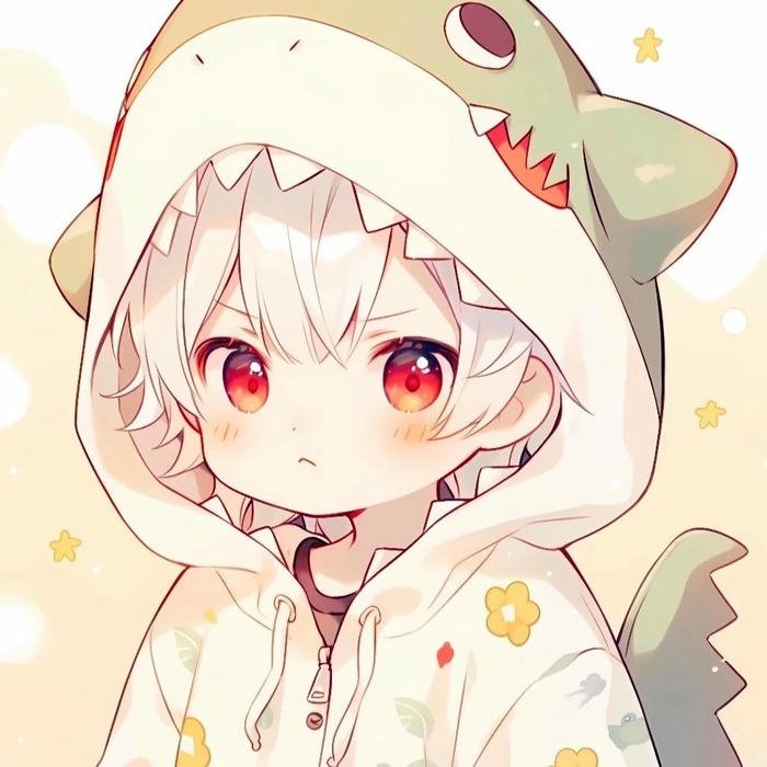 Ảnh avatar dễ thương chibi bé trai tóc trắng đội mũ cá sấu