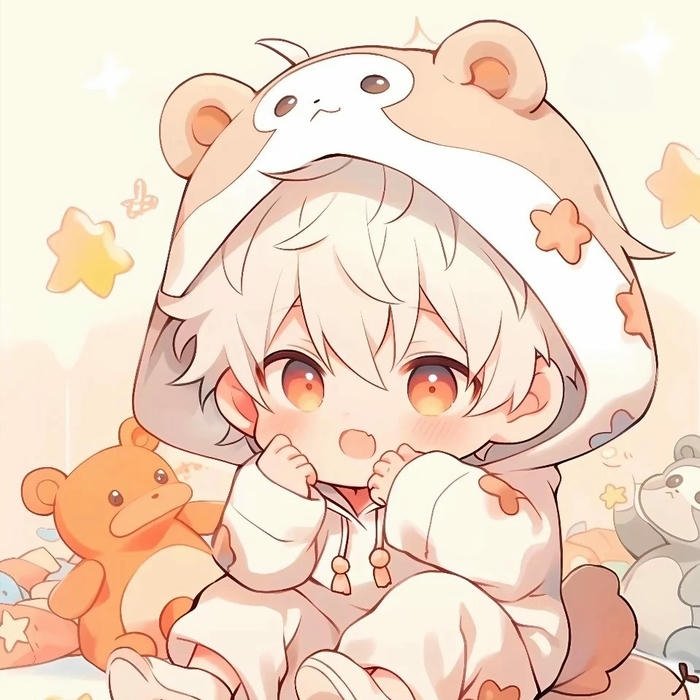 Ảnh avatar dễ thương chibi bé trai tóc trắng ôm gấu bông