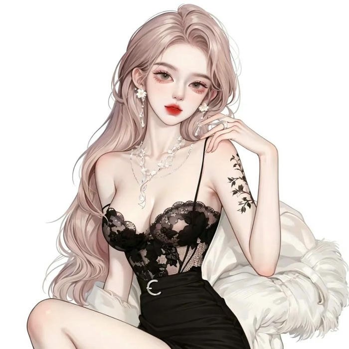 Ảnh avatar gái xinh đẹp vẽ tóc hồng váy đen quyến rũ