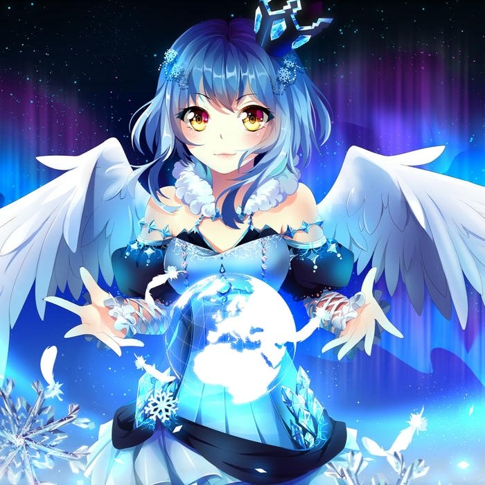 Ảnh avatar màu xanh dương cô gái anime tóc xanh có cánh