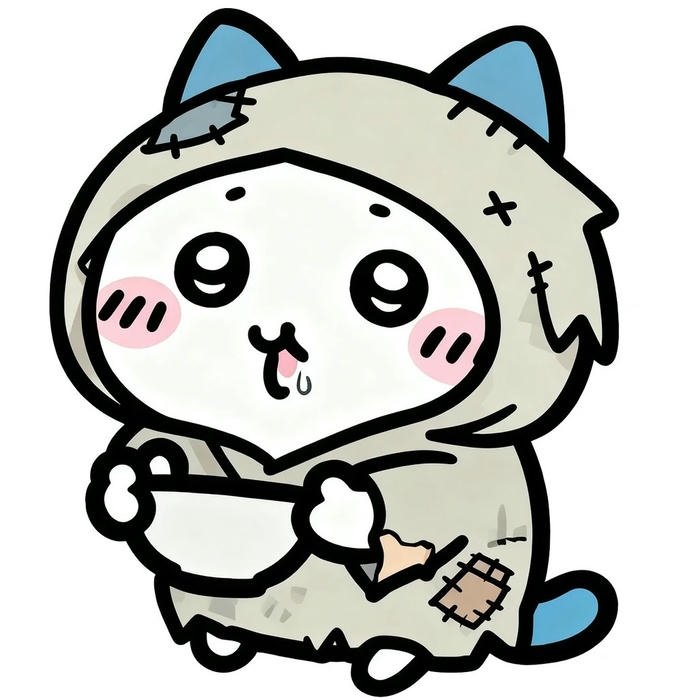 Ảnh avatar mèo trắng chibi cầm cá cười tươi