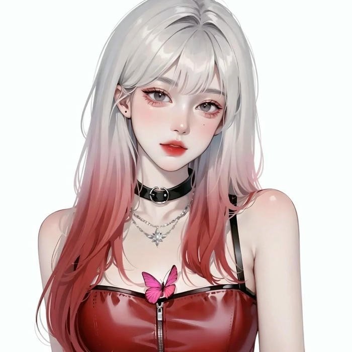 Ảnh avatar mỹ nữ vẽ xinh đẹp tóc trắng đỏ cá tính