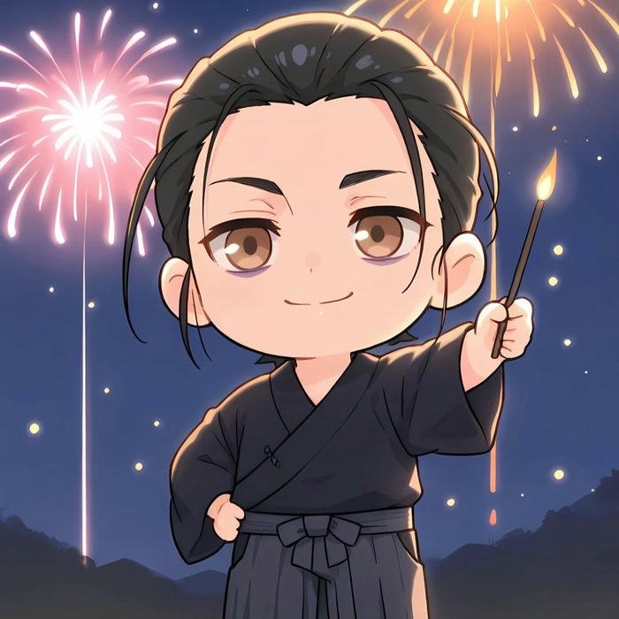 Ảnh avatar nam hoạt hình tóc dài đen mặc kimono đen