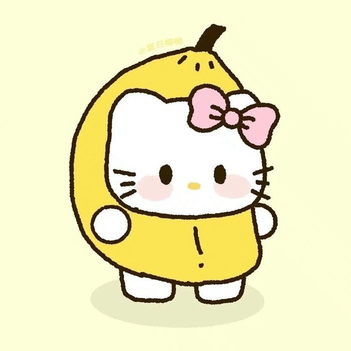 Ảnh avatar quả chuối cute mèo Hello Kitty mặc đồ chuối