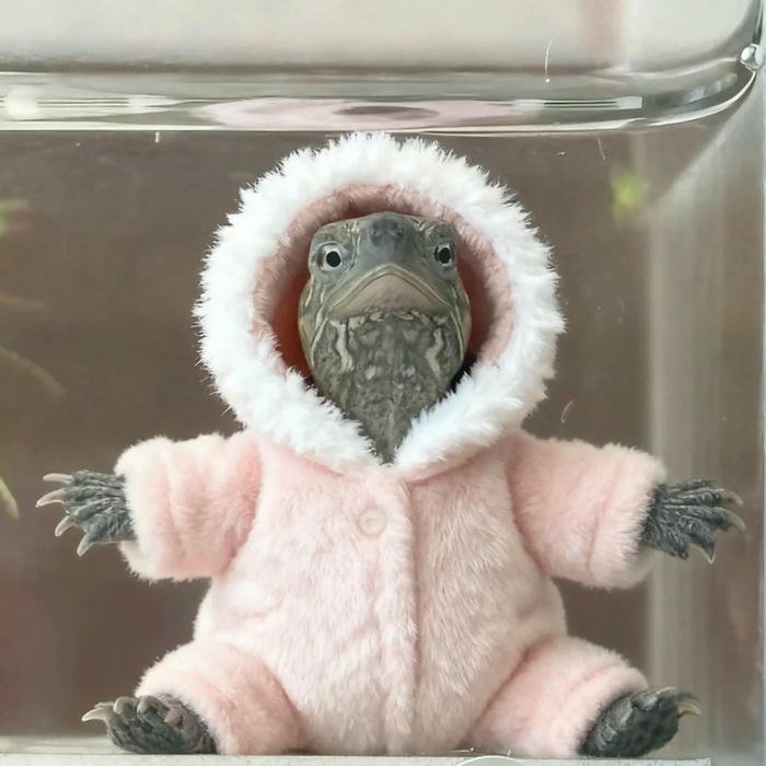 Ảnh avatar rùa mặc áo khoác lông hồng dễ thương