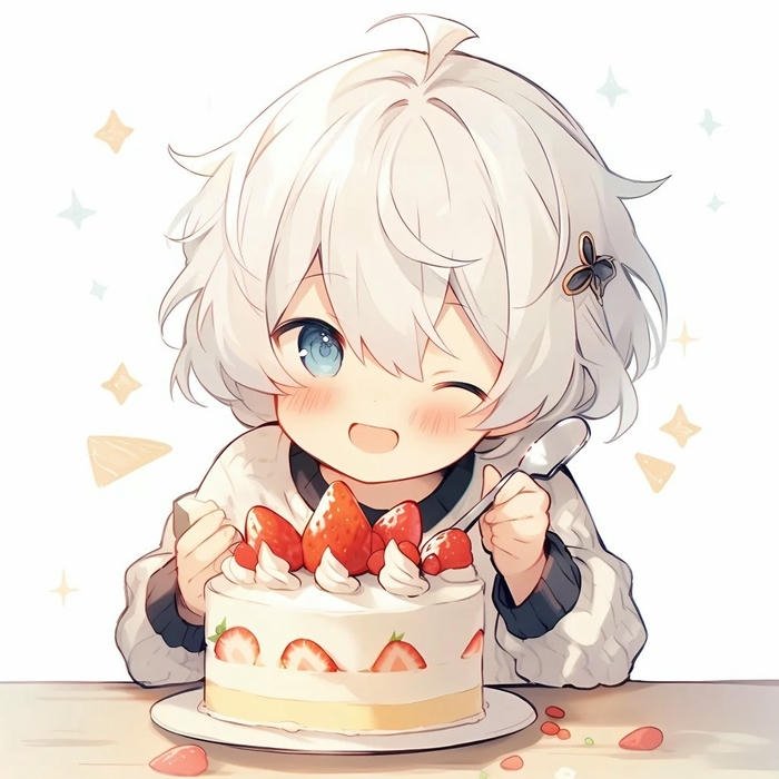 Ảnh avatar sinh nhật anime nam tóc trắng bên bánh kem