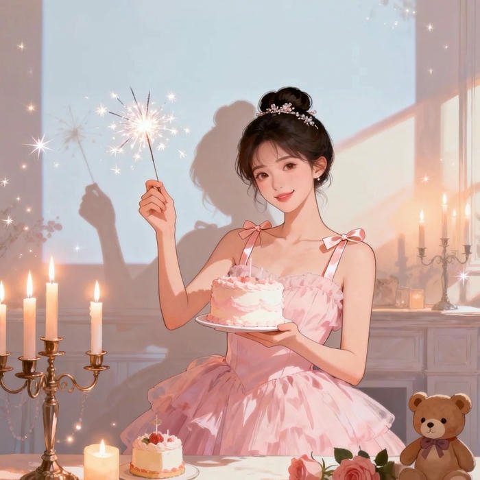 Ảnh avatar sinh nhật cô gái váy hồng rất lãng mạn