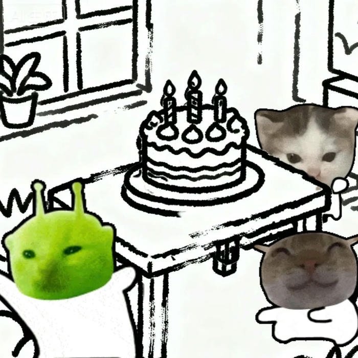 Ảnh avatar sinh nhật mèo đen trắng nét vẽ đơn giản