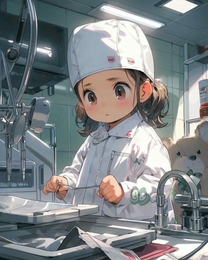 Ảnh bác sĩ chibi nam làm việc trong phòng thí nghiệm sáng