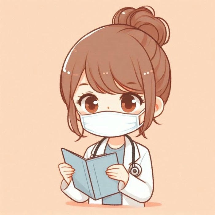 Ảnh bác sĩ chibi nữ chăm chú đọc cuốn sách y khoa