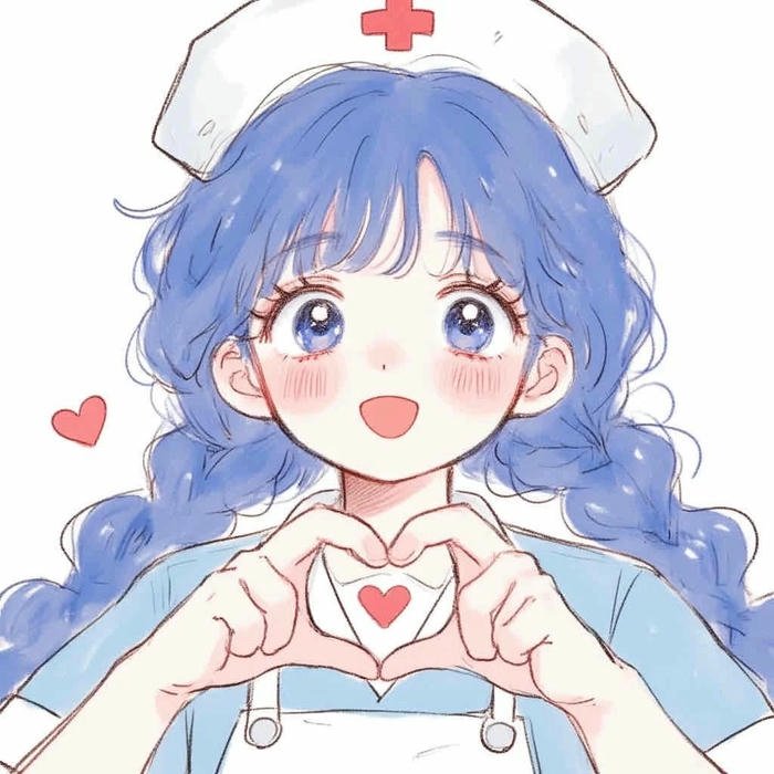 Ảnh bác sĩ chibi nữ tóc xanh làm trái tim bằng tay