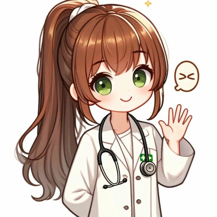 Ảnh bác sĩ chibi nữ vẫy tay chào thân thiện vui vẻ