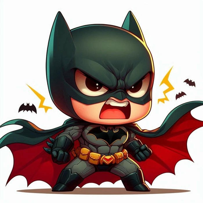 Ảnh batman chibi tức giận bốc lửa quanh người đỏ