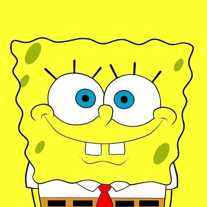 Ảnh bọt biển cười híp mắt trên nền màu vàng rực