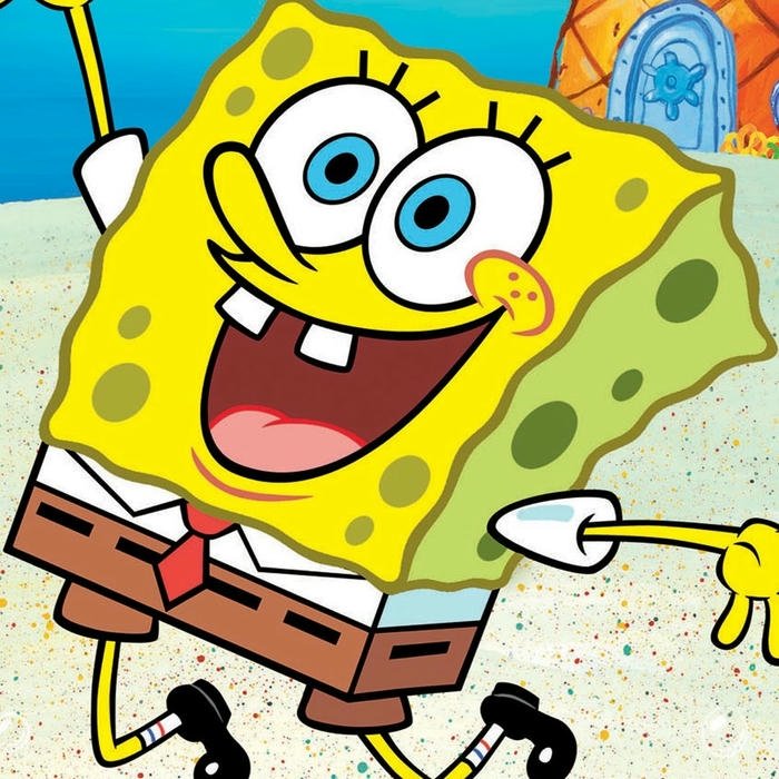 Ảnh bọt biển cười lớn giơ tay chào đón niềm vui