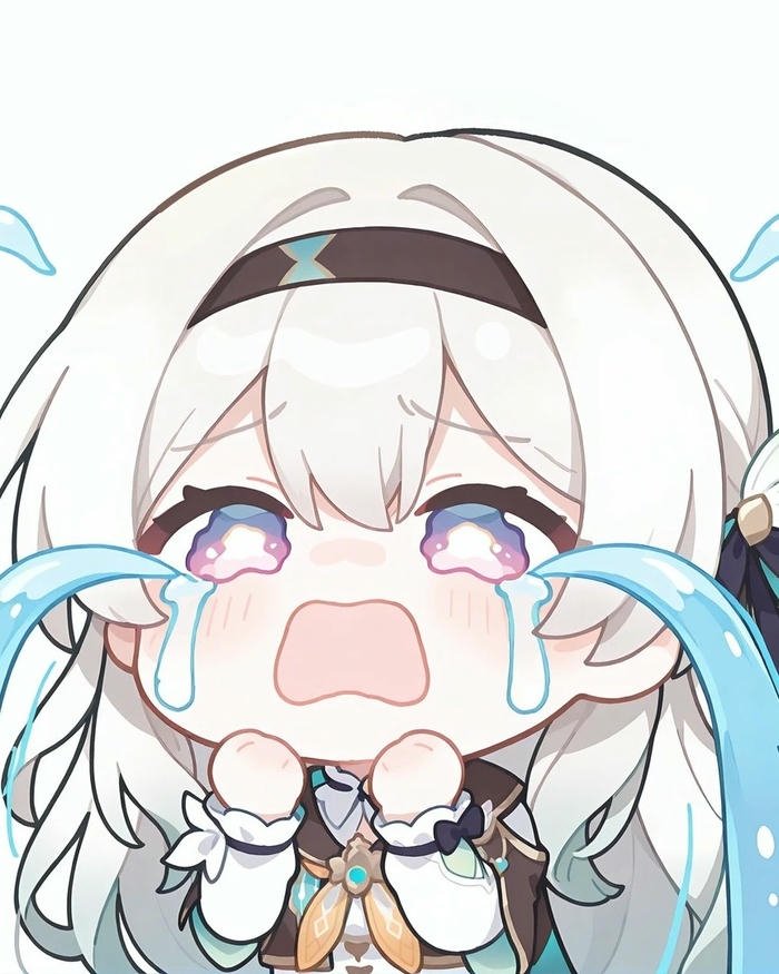 Ảnh chibi buồn bé gái tóc trắng khóc thầm lặng