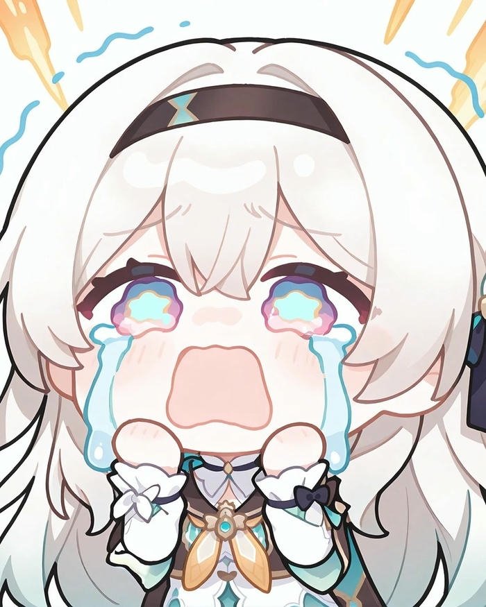 Ảnh chibi buồn bé gái tóc trắng nước mắt tuôn