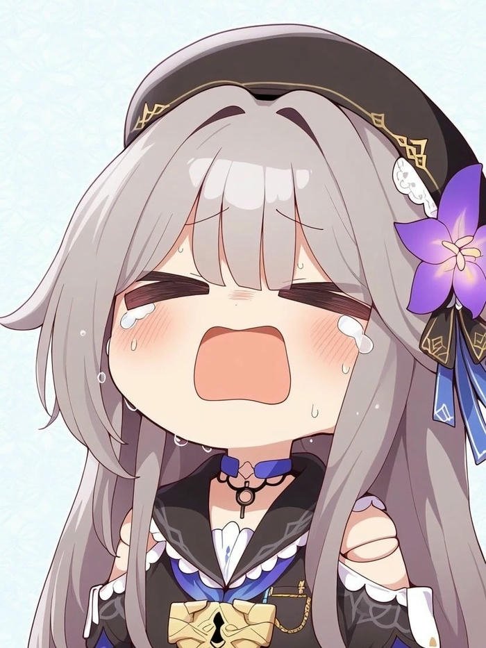 Ảnh chibi buồn bé gái tóc xám tím lệ rơi