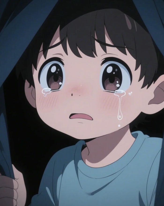 Ảnh chibi buồn bé trai trùm chăn mắt long lanh