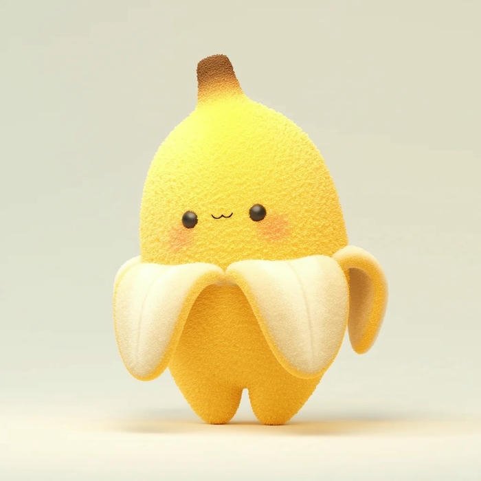 Ảnh chuối 3D cute đang ngồi với vỏ xòe ra xung quanh