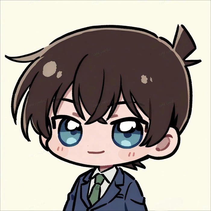 Ảnh conan chibi cute đầu to mặc vest xanh lịch lãm