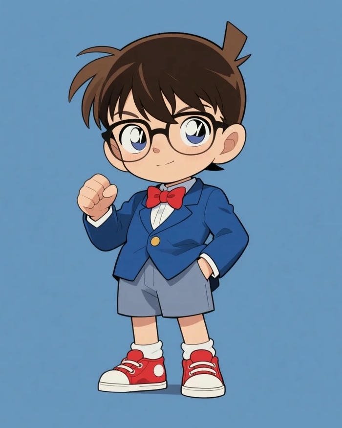 Ảnh conan chibi cute đứng nắm tay quyết tâm mạnh mẽ