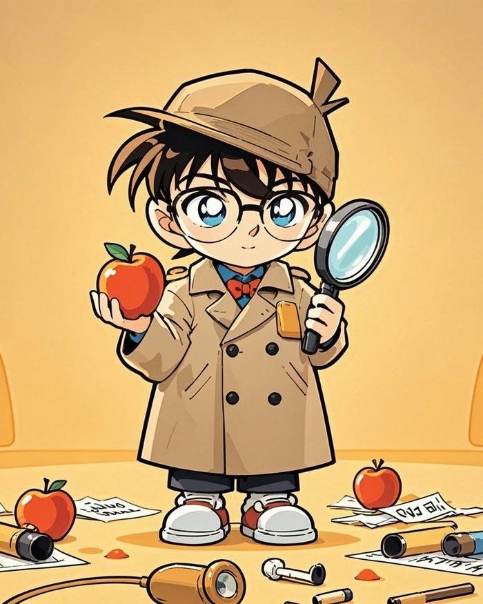 Ảnh conan chibi cute làm thám tử cầm kính lúp