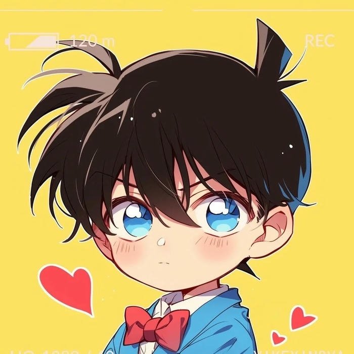 Ảnh conan chibi cute má hồng hào trái tim bay