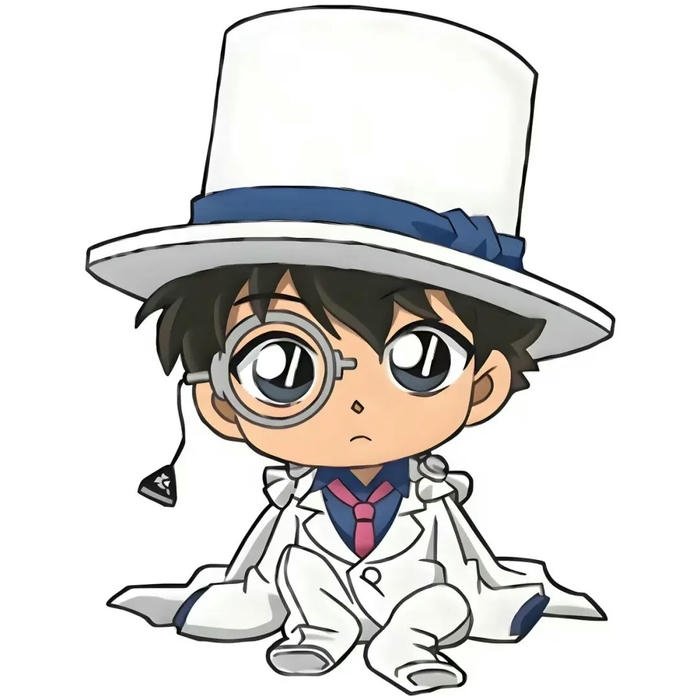 Ảnh conan chibi cute mặc đồ siêu trộm Kid trắng