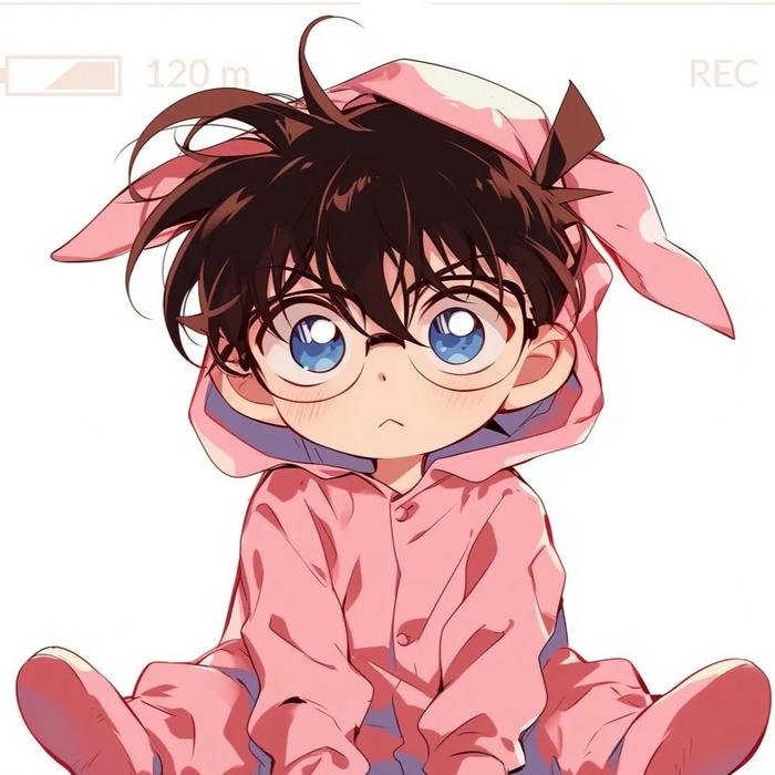 Ảnh conan chibi cute mặc đồ thỏ hồng đáng yêu quá