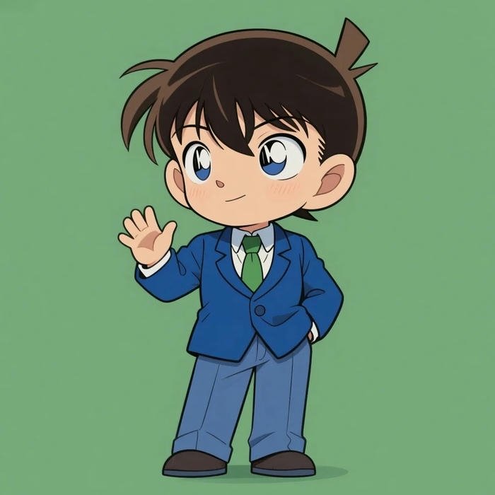 Ảnh conan chibi cute vẫy tay chào thân thiện vui vẻ