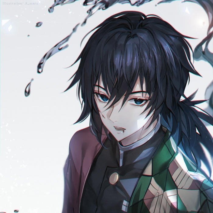 Ảnh đen trắng Giyuu với hiệu ứng nước bắn tung tóe