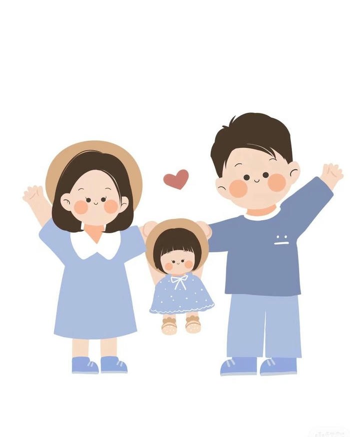 Ảnh gia đình chibi vẫy tay chào đơn giản dễ thương