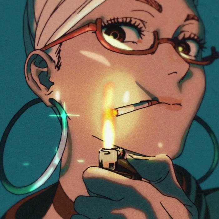 Ảnh nền Dandadan bà nội Seiko đang châm lửa hút thuốc