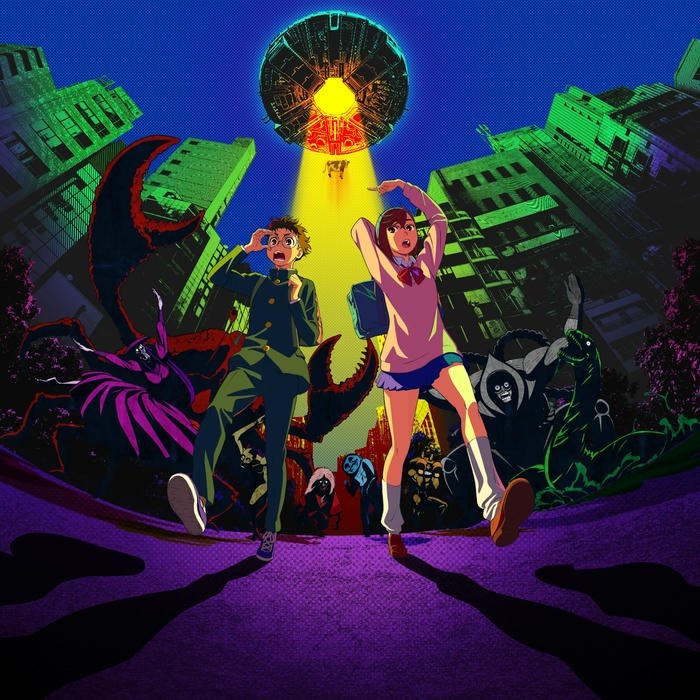 Ảnh nền Dandadan nhóm bạn đối đầu với đĩa bay alien