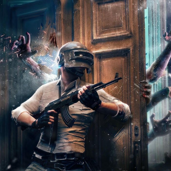 Ảnh nền PUBG tay súng đột kích qua cánh cửa gỗ