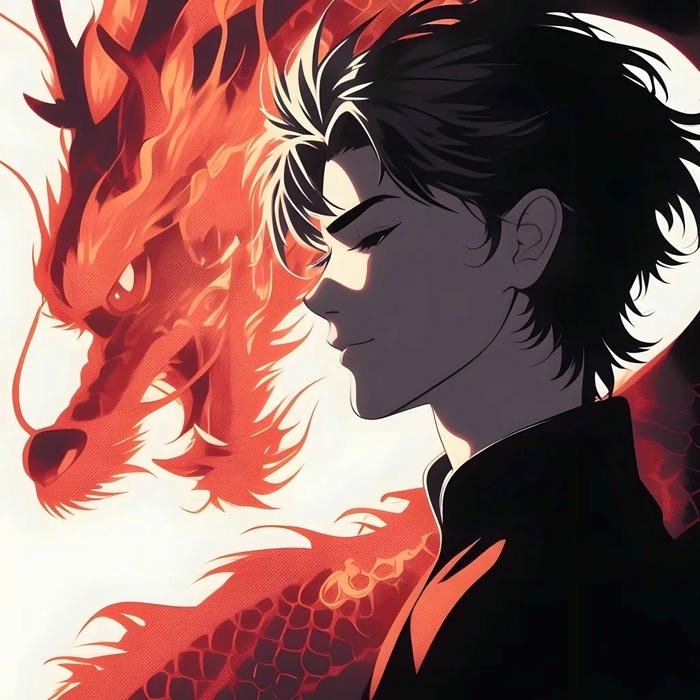 Anime rồng đỏ phía sau chàng trai góc nghiêng đẹp