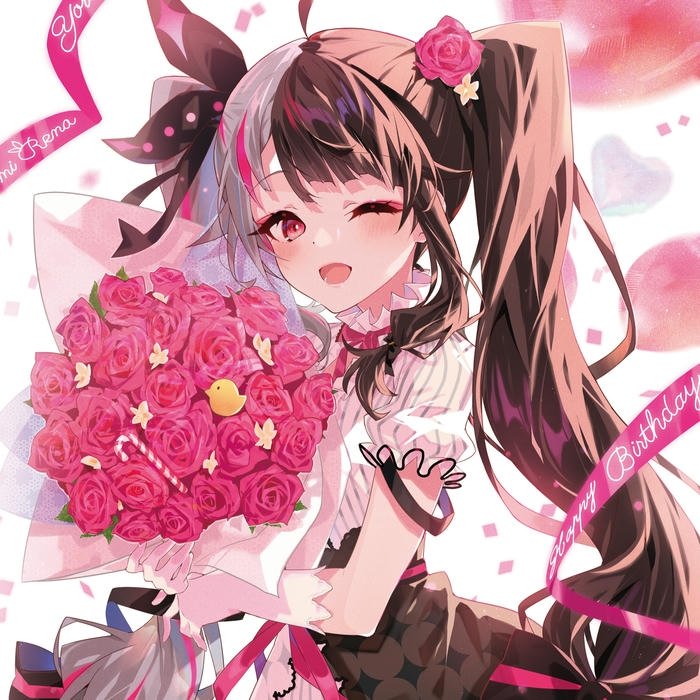 Avatar anime sinh nhật nữ ôm bó hoa hồng rực rỡ