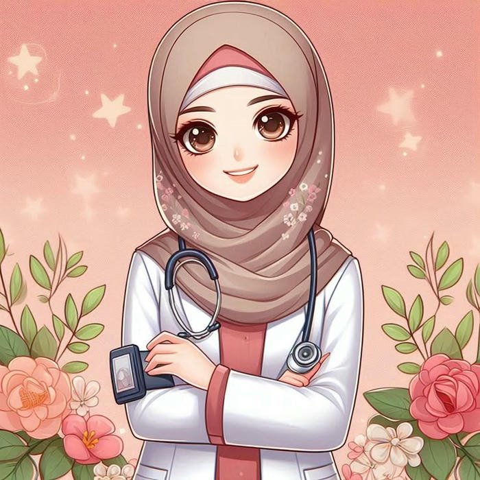Avatar bác sĩ chibi đeo khăn hồng nền hoa lãng mạn đẹp