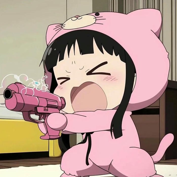 Avatar cartoon ngầu bé gái cầm súng đồ chơi hồng