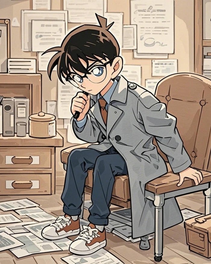 Avatar conan chibi ngồi ghế suy tư rất trầm ngâm