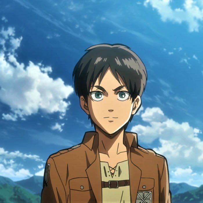 Avatar eren đứng dưới bầu trời xanh mây trắng