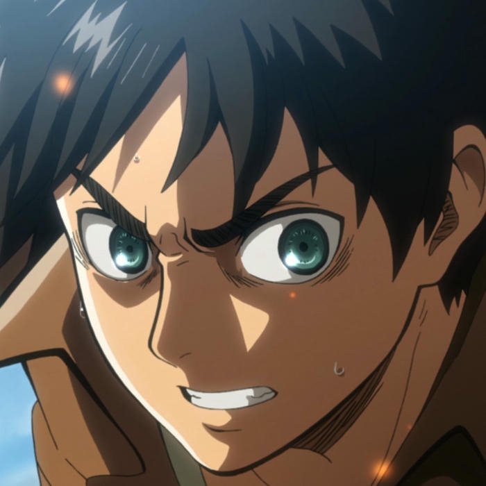 Avatar eren giận dữ đôi mắt phát sáng xanh