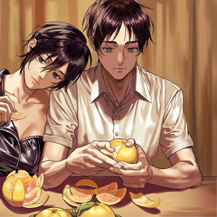 Avatar eren ngồi bên Mikasa khung cảnh ấm áp