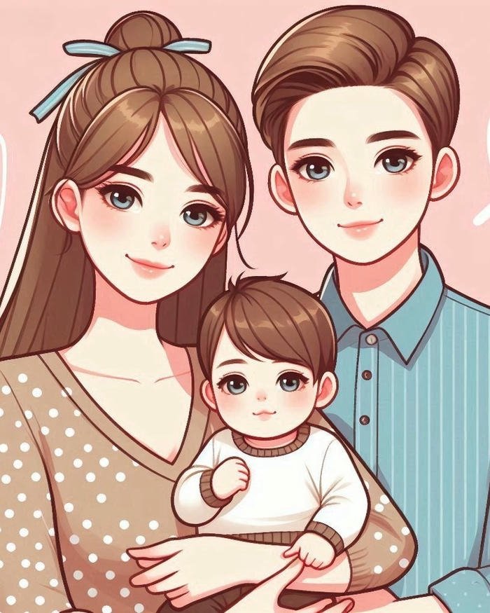 Avatar gia đình chibi mẹ bế bé trai bố ôm