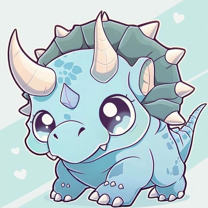 Avatar khủng long cute ba sừng màu xanh dương đầy lấp lánh